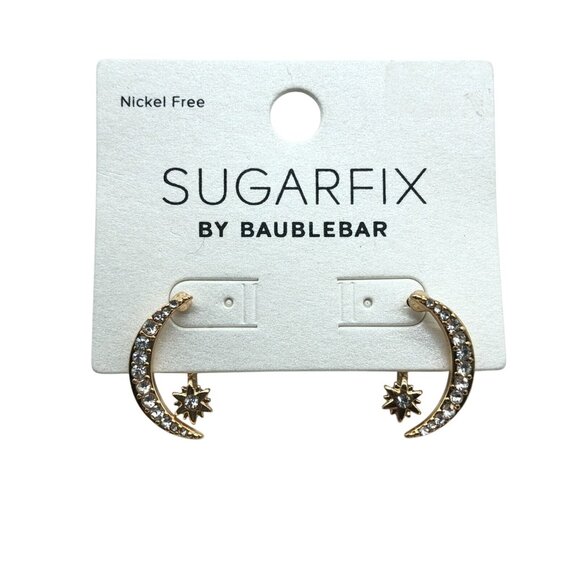 Sugarfix by Baublebar Earrings Stud Rhinestones Moon Star Gold Tone - Picture 1 of 3